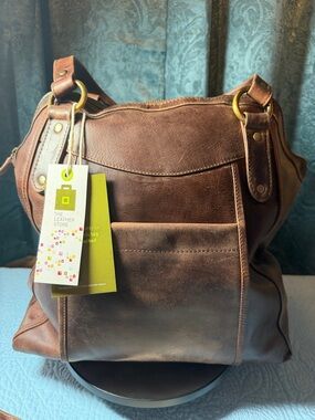 The Leather Store Brown Leather Shoulder Bag 14 x 14